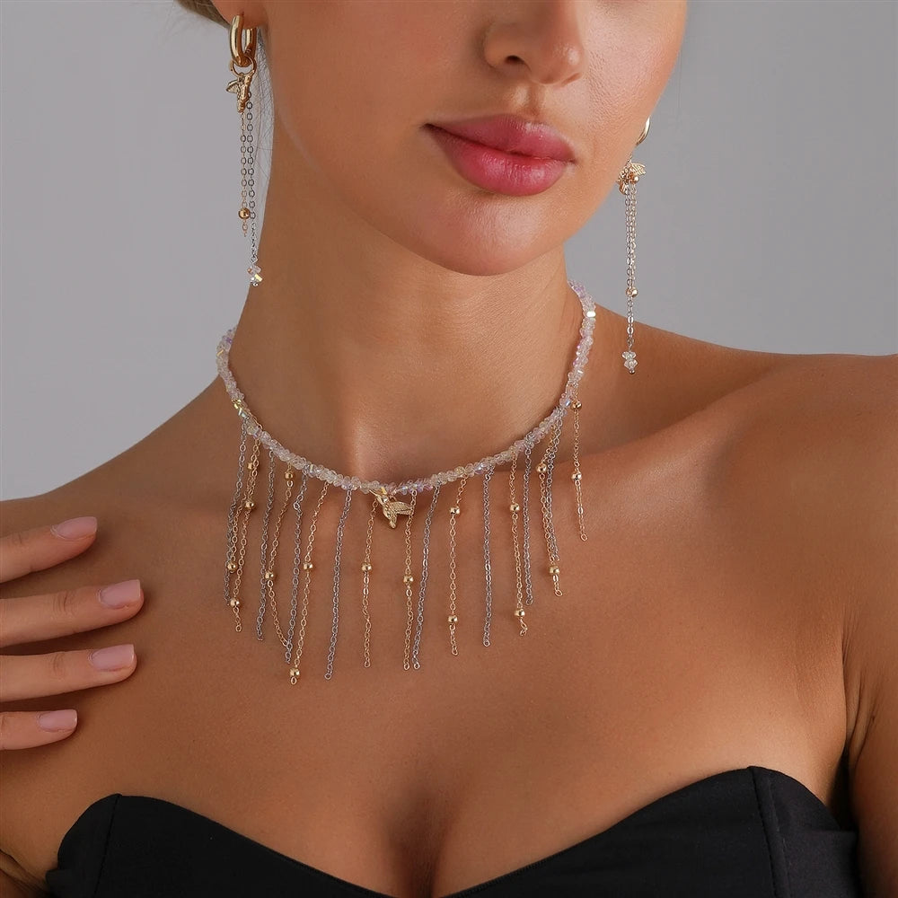 Fashion Bird Animals Tassel Dainty Trendy Necklaces for Girls Sweet Cute Glamorous Charms Jewelry for Women Ladies Accessories