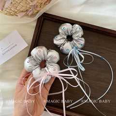 Fashion Flower Ribbon Scrunchies for Baby Girls Cute Sweet Kawaii Hair Ties for Kids Children Hair Accessories in Stock Stylish