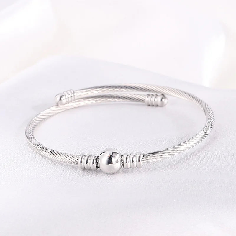 Stainless Steel Cable Bangle Bracelet Women's Heart and Cross Charm Adjustable Open Cuff Fashion Jewelry Accessories Wholesale