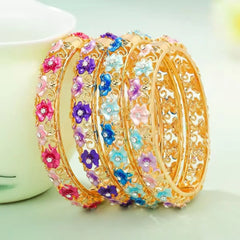 Fashion Luxury Vintage Deco Art Bangles for Girls Glitter Flower Floral Jewellry for Women Ladies Accessories Bijuterias Chic