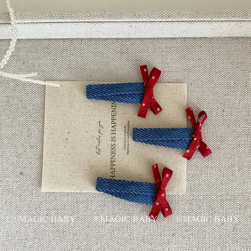 Fashion Denim Bowknot Polka Dot Hair Clips for Baby Girls Classic Stylish Snap Clips for Kids Children Hair Accessories in Stock