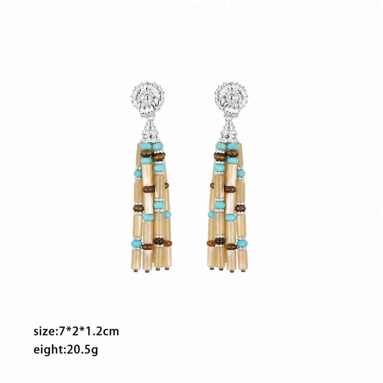 Fashion Shell Turquoise Copper White K Plated Drop Earrings for Girls Tassel Boho Jewelry for Women Ladies Wholesale Low MOQ