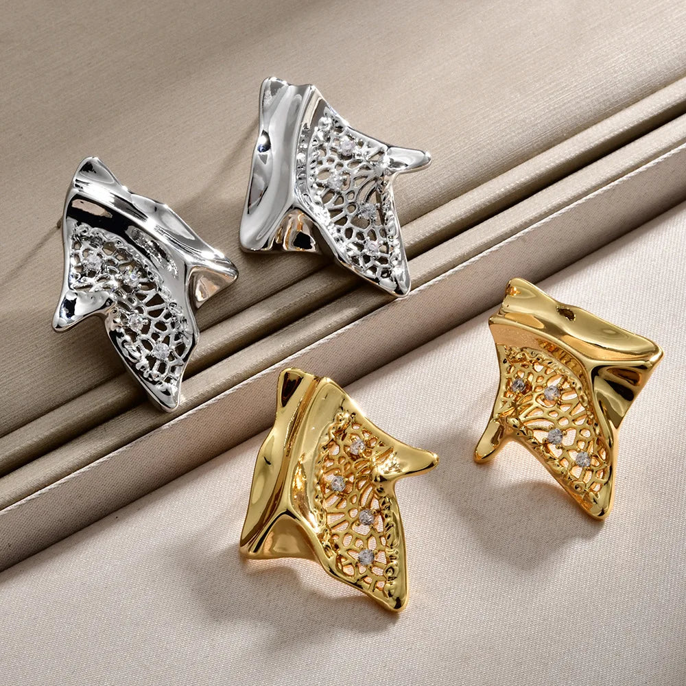 Irregular Hollow Texture Stud Earrings Gold Personality Ins Cool Simple Trendy Earrings Women Unisex Cross-border Wholesale