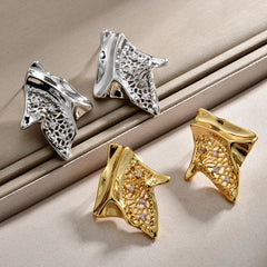 Irregular Hollow Texture Stud Earrings Gold Personality Ins Cool Simple Trendy Earrings Women Unisex Cross-border Wholesale