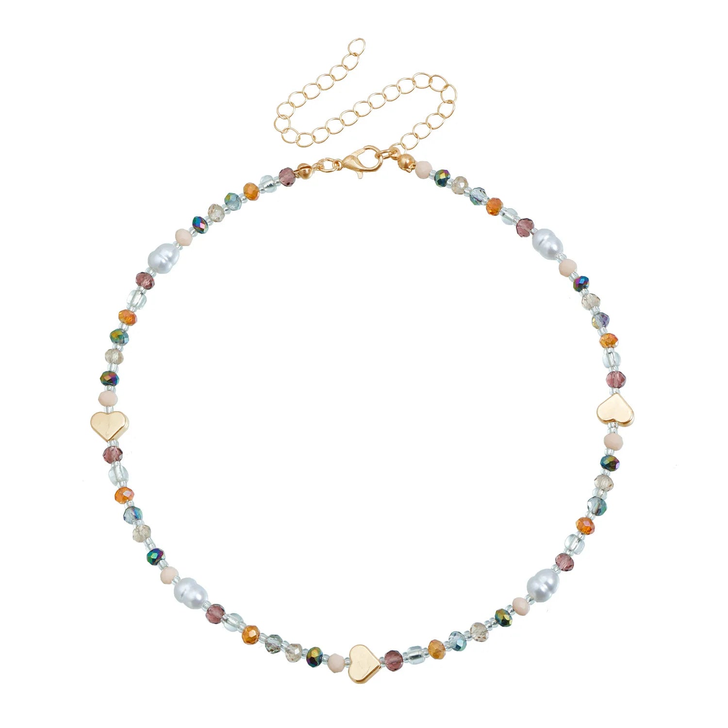 Fashion Colorful Beads Heart Shaped Sweet Cute Necklaces for Girls Trendy Art Deco Jewelry for Women Ladies Accessories Chic