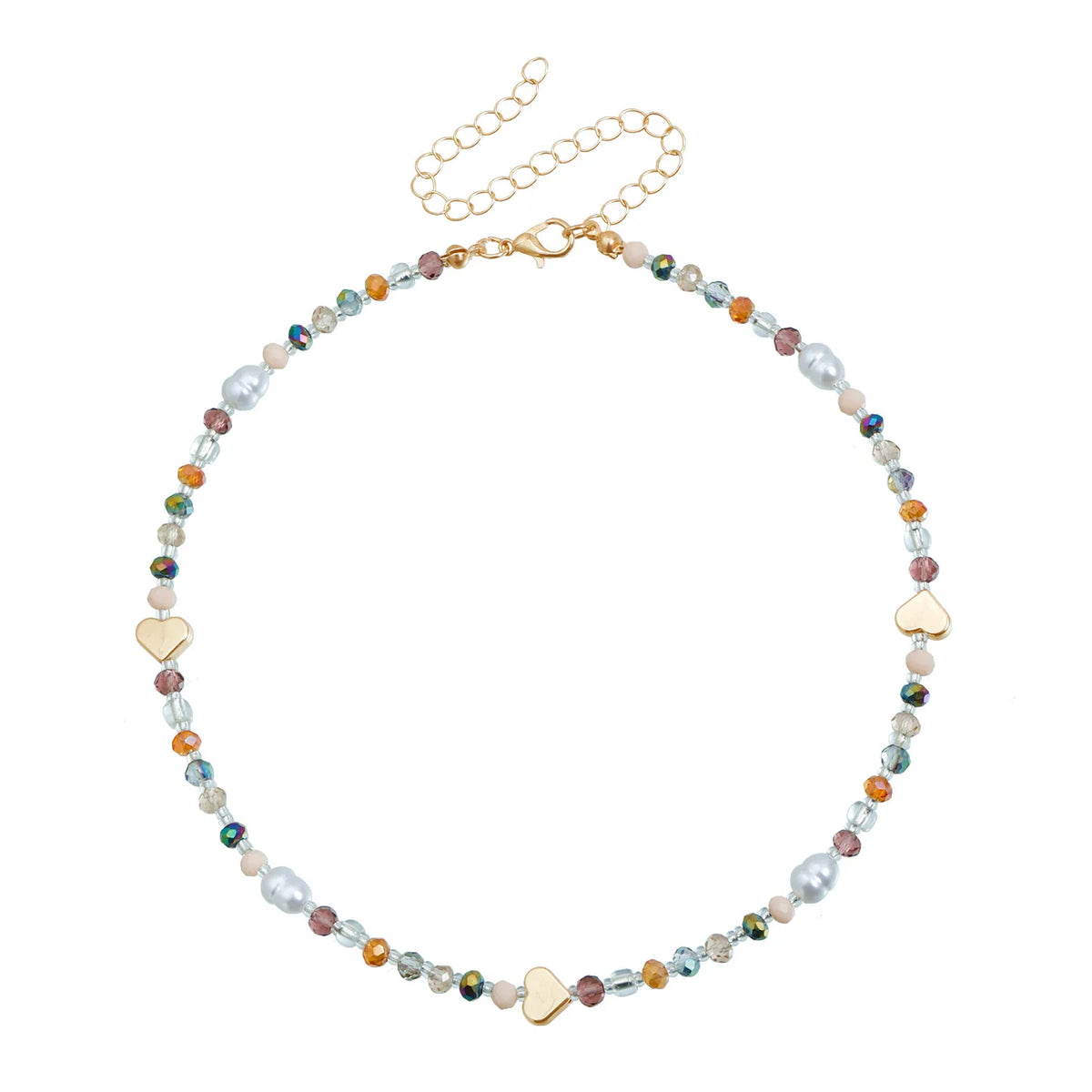 Fashion Colorful Beads Heart Shaped Sweet Cute Necklaces for Girls Trendy Art Deco Jewelry for Women Ladies Accessories Chic