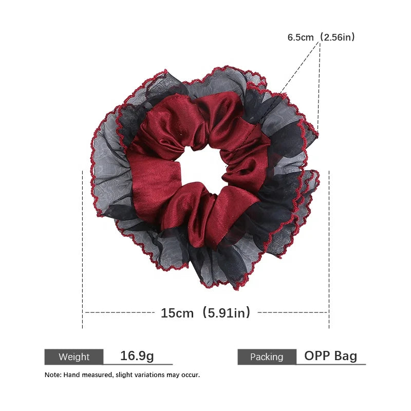 Female Red Black Lace Large Thick Thin Hair Scrunchies Fashion Elegant Vintage Bulk in Stock Hair Ties Accessories for Women