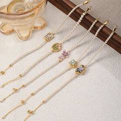 Fashion 18k Gold Copper Freshwater Pearl Bracelets for Girls Sweet Hand-Painted Drip Glaze Jewelry for Women Ladies Wholesale