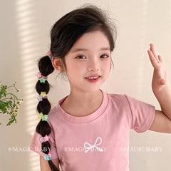 Sweet Cute Kids Hair Ties Candy Color Star Heart Beads Solid Color Small Scrunchies Accessories for Children Wholesale Stock