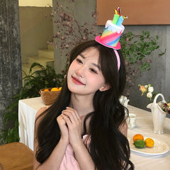 Hot Sale Cute Lightweight Pink & White Medium Headbands Sweet Birthday Cake Decorative Hairbands for Kids Wholesale Stock