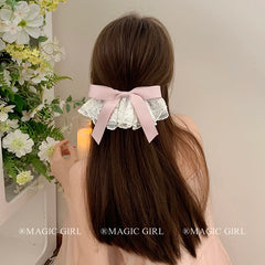 Women Pink Bowknot Tulle Simple Barrtte Clips Sweet Fashion Elegant Wholesale in Stock Hairpins Accessories for Female Daily Use