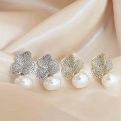 Women Hot Sale Imitation Pearl Rhinestone Drop Earring Fashion Sparking Luxurious High Quality Bulk Jewelry Accessory for Daily