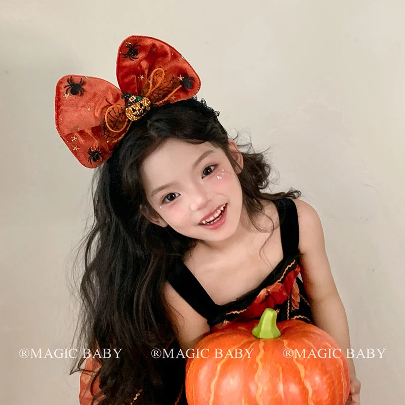 Halloween Headband for Kids Bow Pumpkin Skull Spooky Cute Hairband Children Costume Party Hair Accessories Trick or Treat Gift