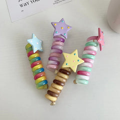 Kids Candy Color Star Telephone Wire Hair Ties Fashion Chic Sweet Cute in Stock Scrunchies Accessories for Children Daily Causal