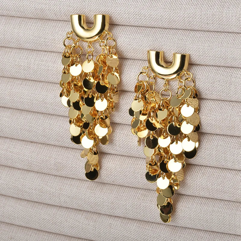 European and American Metal Style Sequined Tassel Stud Earrings  Elegant Statement Fashionable Grunge Ear Accessories Wholesale