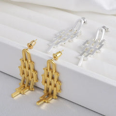 Retro Long Geometric Chain Earrings Light Luxury High-end Statement Design European American Style Trendy Ear Accessories Bulk