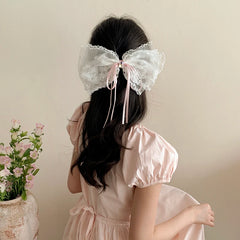 Sweet Cute Princess Style Bowknot Hair Clips for Girls Pink Ribbon Stunning Stylish Barrettes Preppy Hair Accessories for Women