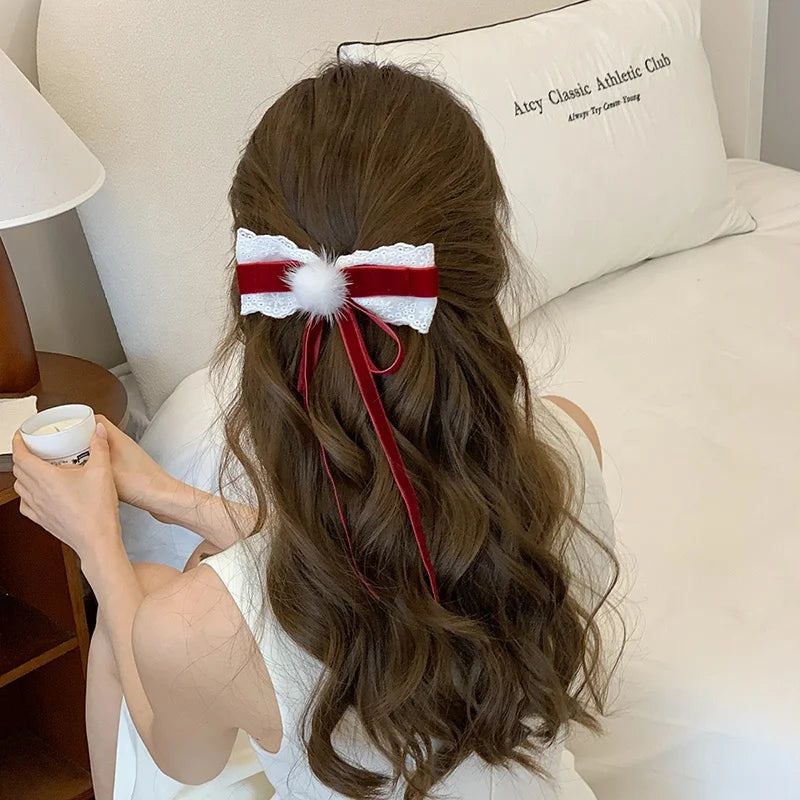 Sweet Ribbon Bowknot Cute Hair Clips for Girls Elegant Graceful Kawaii Alligators for Women Ladies Hair Accessories in Stock