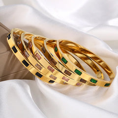 Titanium Steel Bangles Colorful Square Zircon High-end Light Luxury Bracelet Fashionable Non-fading Women's Jewelry Accessories