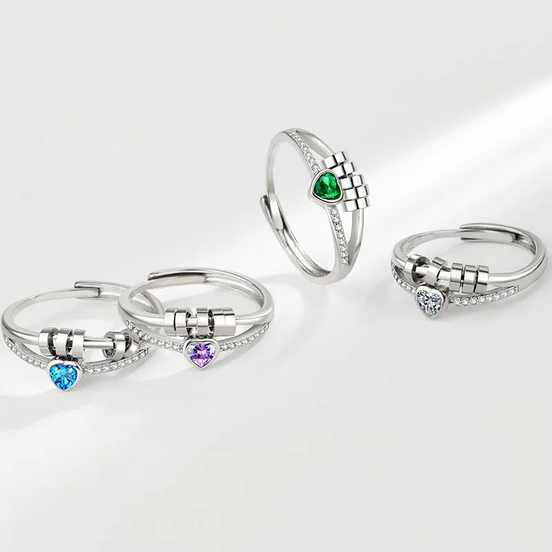 Hot Sale Heart-shaped Rotating Rings Zircon-encrusted Double-layer Lines Personality Ring for Women Europe American Accessories