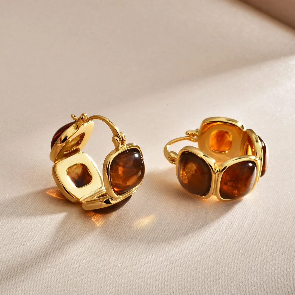 Female Trendy Hoop Earrings Geometric Artistic Maillard Coffee Resin Earrings Fashion Unique High-end Stylish Ear Jewelry Bulk