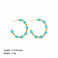 Fashion Blue Turquoise Trendy Stylish Hoop Earrings for Girls Simple Classic Copper Beads Jewelry for Women Ladies Wholesale