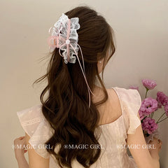 Sweet Cute Lace Bowknot Ribbon Hair Claw Clips for Girls Elegant Princess Style Clutches for Women Ladies Hair Accessories