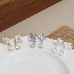 Women Hot Sale Creative Design Flower Rhinestone Heart Drop Earring Fashion Glitter Charms Affordable Bulk Jewelry Accessories