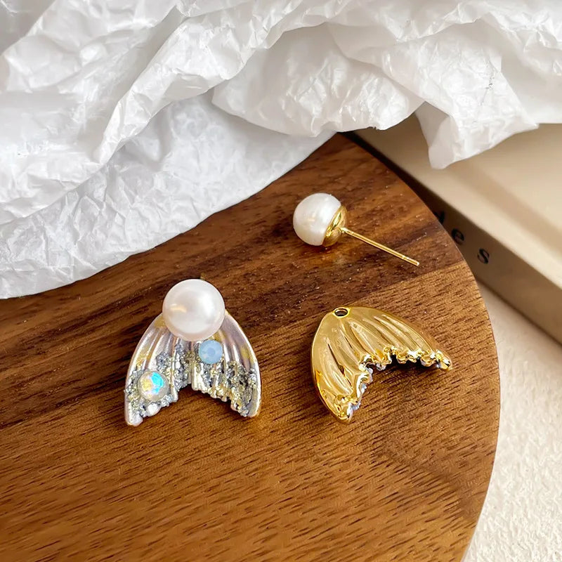 Fashion S925 Silver Copper 18K Gold Plated Mermaid Freshwater Pearl Earrings for Girls Sweet Cute Jewelry for Women Ladies Bulk