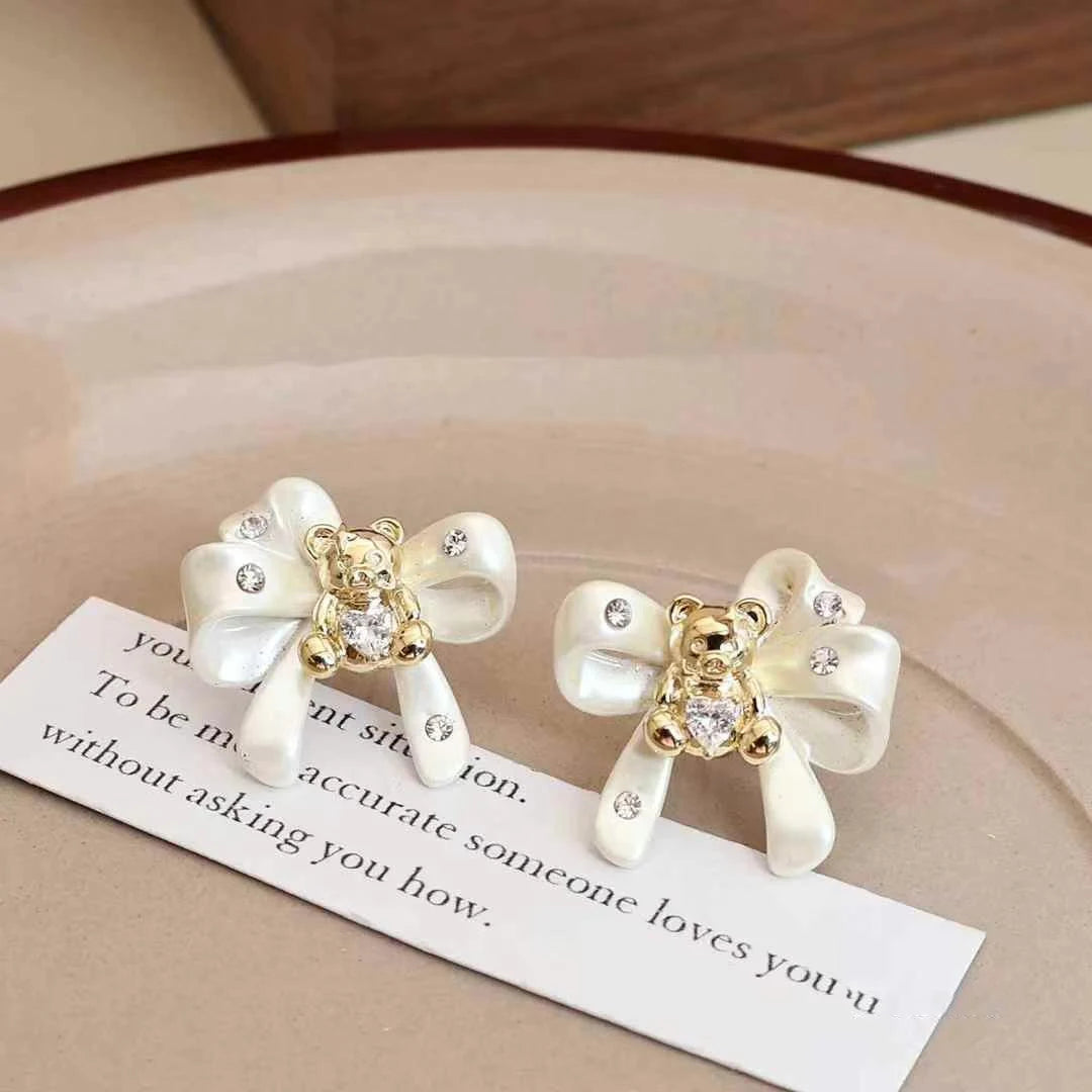 Women Creative Design Bow Flower Shape Stud Earring Elegant Graceful Fashion Trendy Wholesale Jewelry Accessories for Causal