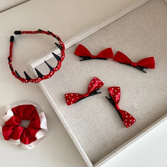 Solid Color Red Bowknot Polka Dot Fabric Hair Clips Baby Girls Cute Sweet Fashion Party Alligators Kids Hair Accessories
