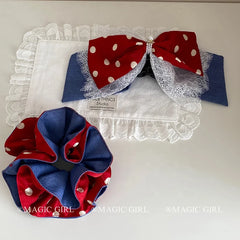 Women Red Blue Bowknot Dots Large Hair Claw Clips Scrunchies Fashion Elegant in Stock Female Daily Hairpins Ties Accessories