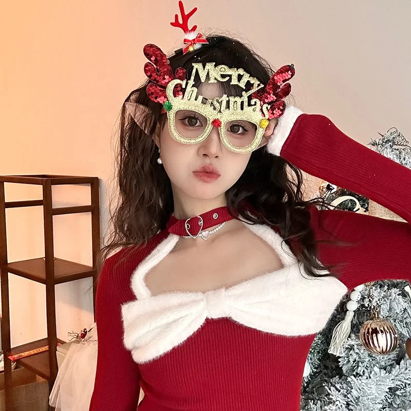 Female Letter Snowman Decorative Large Christmas Glasses Fashion Cute Wholesale in Stock Accessories for Christmas Festival Use