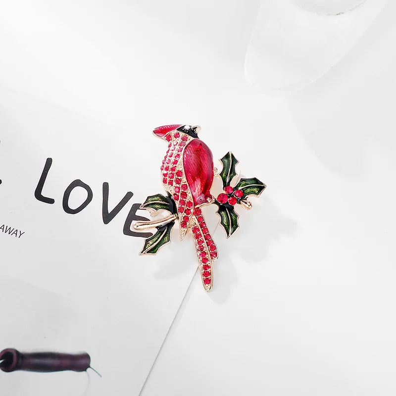 Fashion Red Birds Sweet Elegant Animals Brooches for Girls Glamorous Charms Pins Jewelry for Women Ladies Accessories Wholesale