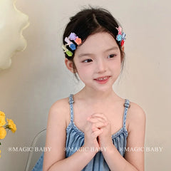 Girls Button Bowknot Decorative Small Hair Ties Alligator Clips Sweet Cute Thin Hair Scrunchies Hairpin Accessories for Children