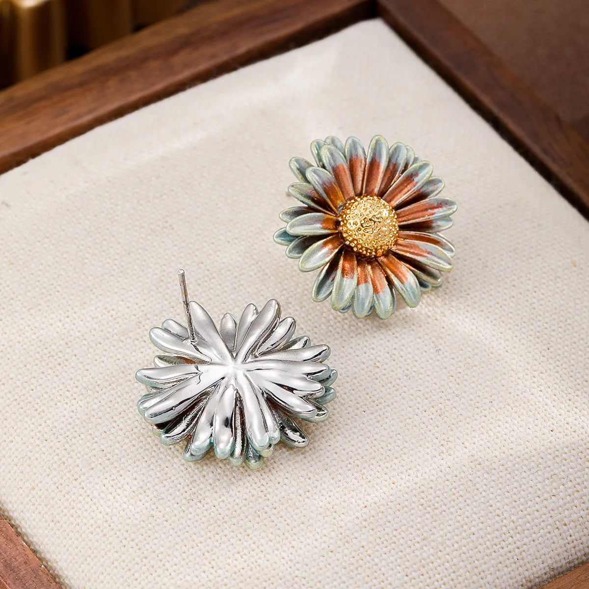 Fashion S925 Silver Flower Chrysanthemum Stud Earrings for Girls 18K Gold Plated Jewelry for Women Ladies Wholesale Bulk Low MOQ