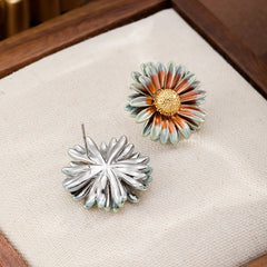 Fashion S925 Silver Flower Chrysanthemum Stud Earrings for Girls 18K Gold Plated Jewelry for Women Ladies Wholesale Bulk Low MOQ