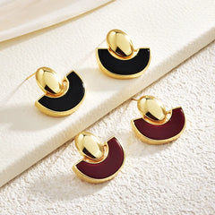 Retro Oval Fan-shaped Stud Earrings Geometric Trendy High-end Elegant Earrings Europe and American Fashionable Earrings Jewelry