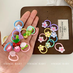 Mini Cartoon Fruit Animals & Flower Scrunchies for Baby Girls Cute Kawaii Hair Ties for Kids Fashionable Sweet Hair Accessories