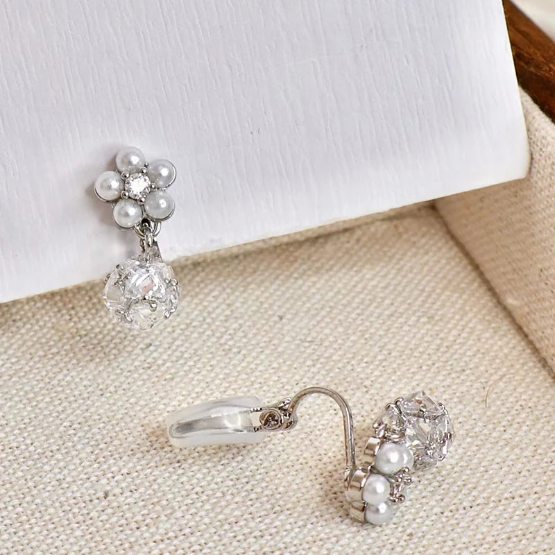 Fashion Luxury Glitter Refined Flowers Clip on Earrings for Girls Art Deco Dainty Jewelry for Women Ladies Accessories Wholesale