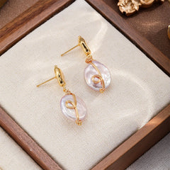 Fashion S925 Silver Baroque Pearl Copper 18K Gold Plated Drop Earrings for Girls Elegant Jewelry for Women Ladies Wholesale