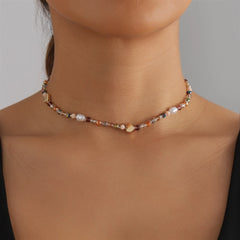 Fashion Colorful Beads Heart Shaped Sweet Cute Necklaces for Girls Trendy Art Deco Jewelry for Women Ladies Accessories Chic