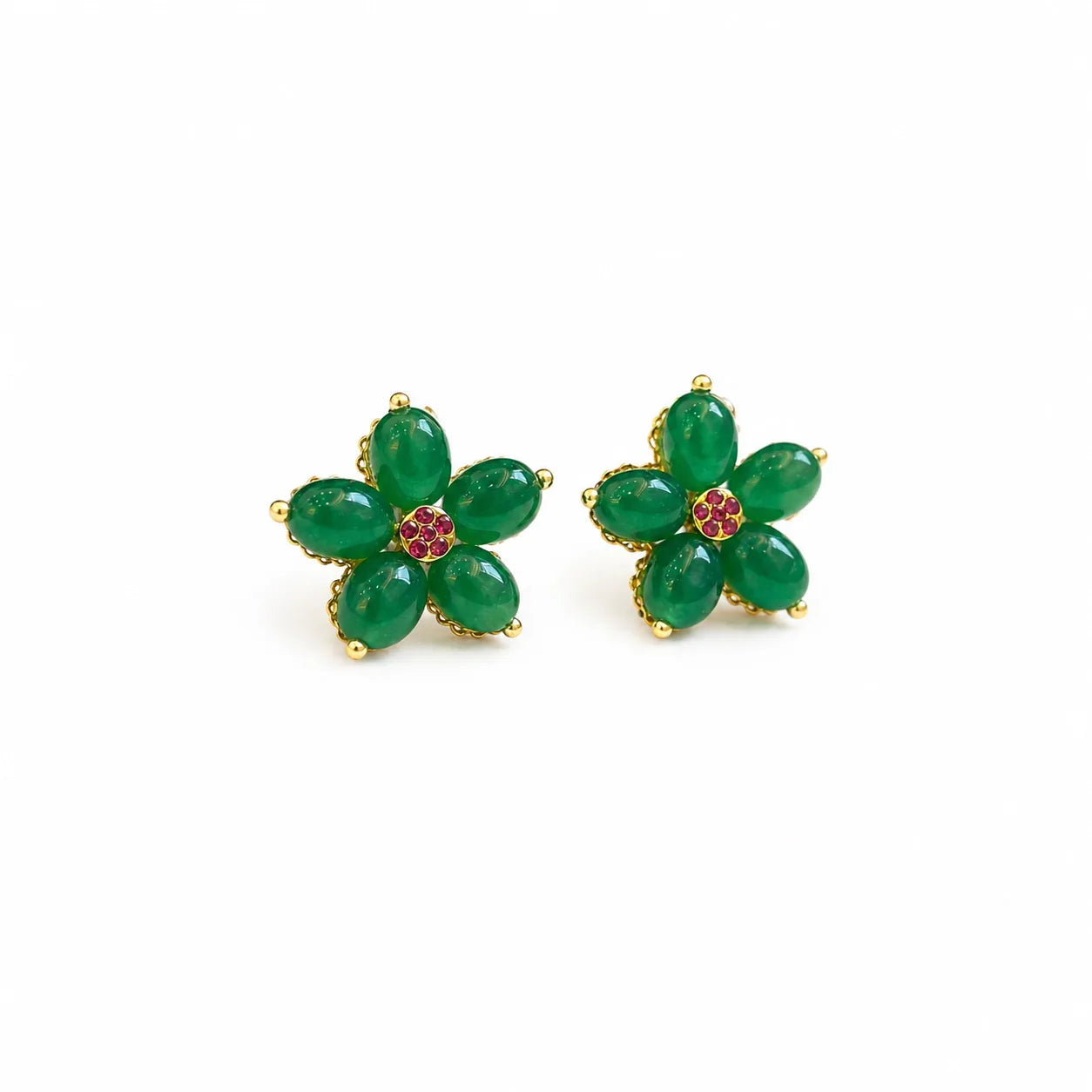 Women Vintage Elegant Flower Green Alloy Stud Earring Factory Price Bulk in Stock Jewelry for Female Daily Party Travelling Use