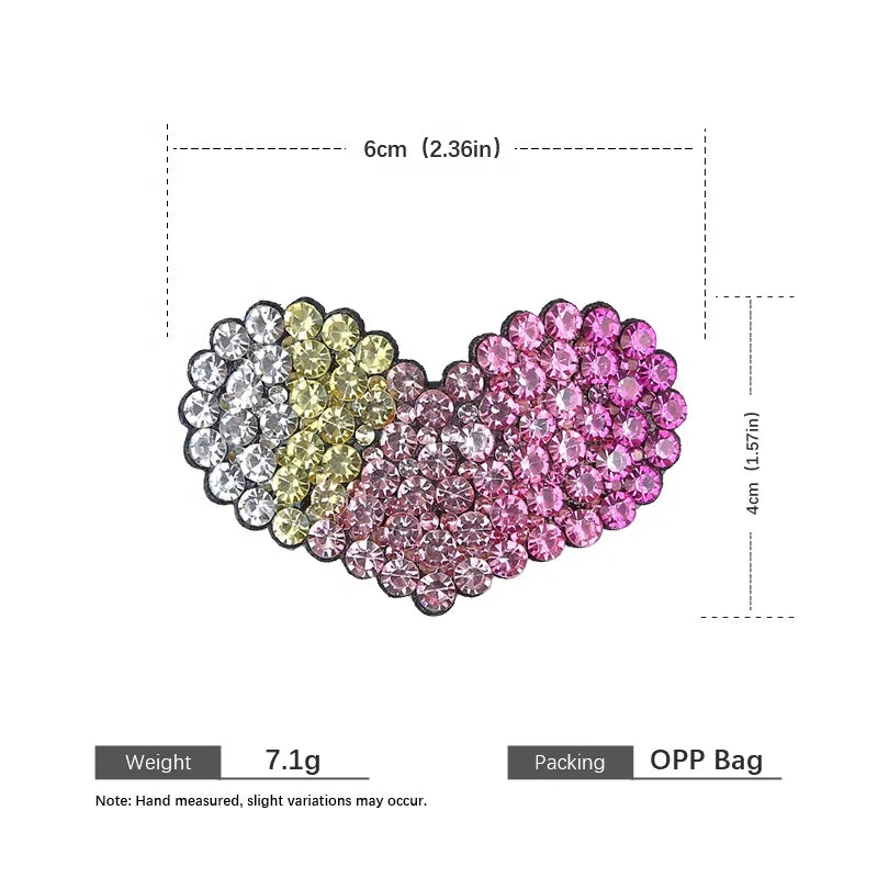 Ladies Colorful Heart-Shaped Snap Clips Chic Sweet Trendy Glitter Sparking Rhinestone in Stock Hair Clips Accessory for Women