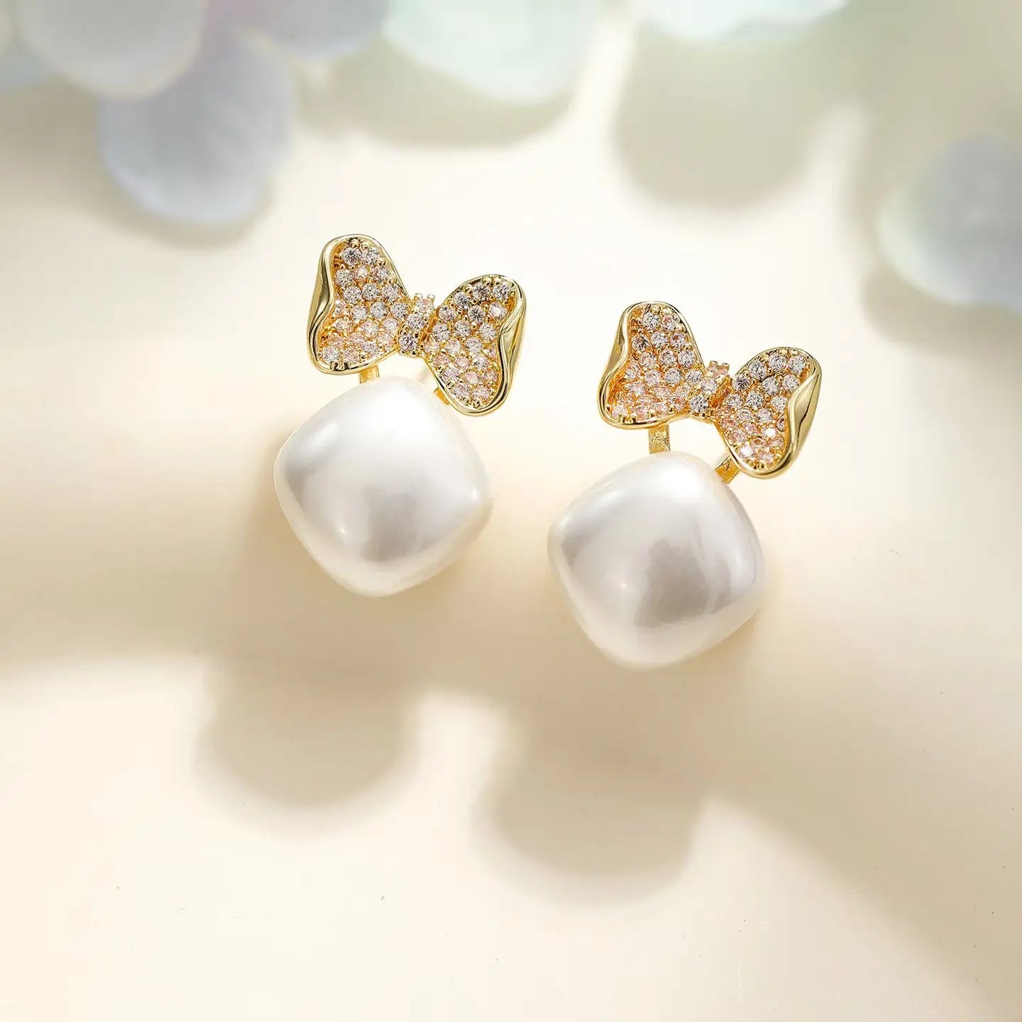 Fashion Bowknot Imitation Pearl Elegant Drop Earrings for Girls Sweet Dainty Charms Jewellry for Women Ladies Accessories Chic