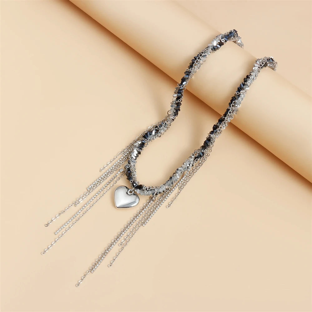 Fashion Heart Shaped Tassel Trendy Necklaces for Girls Trendy Sweet Dainty Glamorous Jewellry for Women Ladies Accessories