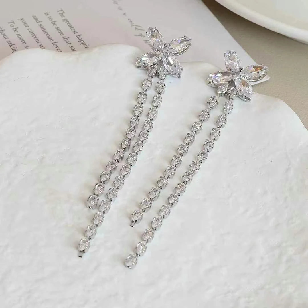 Female Tassel Square Shape New Design Rhinestone Drop Earring Fashion Sparking Glitter Luxurious Bulk Daily Jewelry Accessories