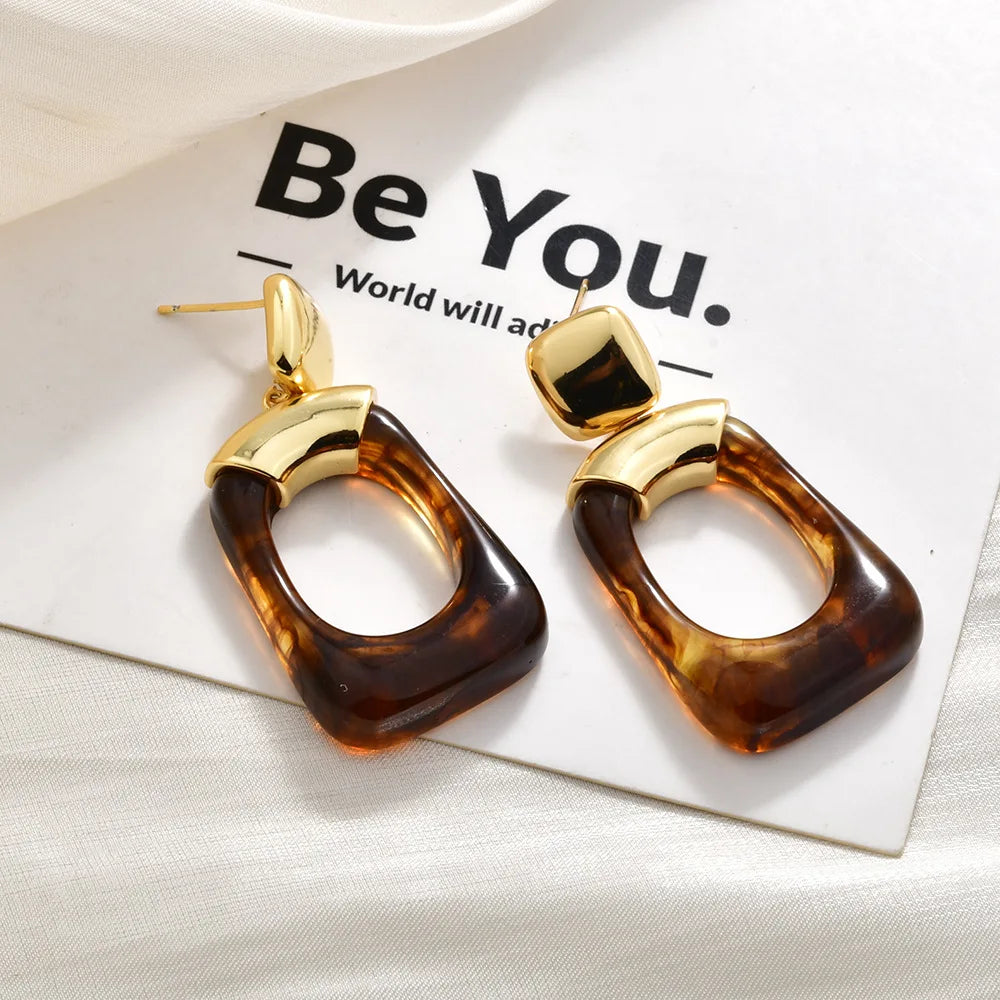 Female Fashionable Resin Earrings Maurad Retro Irregular Geometric Earring Stud Unique Luxury High-End Ear Jewelry Ear Accessory