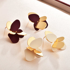 Women's Sweet Cute Butterfly Stud Earrings Irregular Metal Contrast-Color Fashionable Simple Earrings Jewelry Casual Versatile