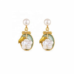 Female S925 Silver 18k Gold-plated Baroque Pearl Drip Glaze Hand-Painted Earring Vintage Elegant Low MOQ in Stock Jewelry